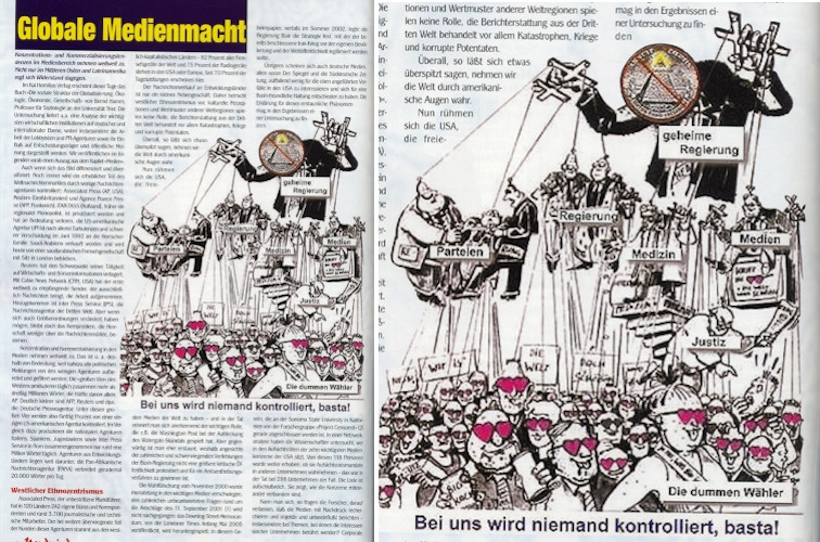 Eine ähnliche Zeichnung findet sich in der Neonazi-Zeitschrift Nordwind, die u.a. von deutschen Hammerskins herausgegeben wurde.