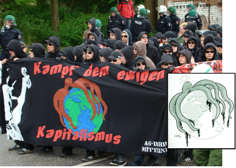 Das Motiv des Kraken, der die Welt umschlingt