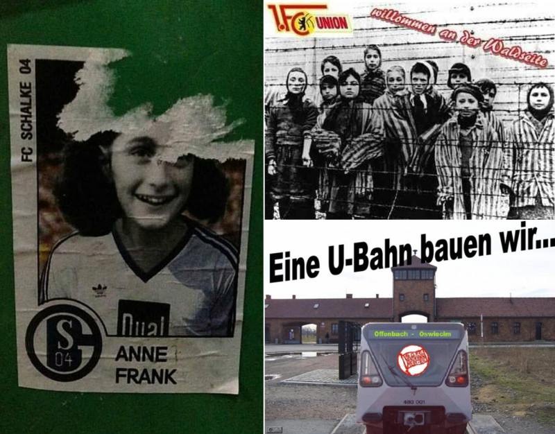 Aufkleber und Grafiken, die in Kreisen von Fußballfans verbreitet werden