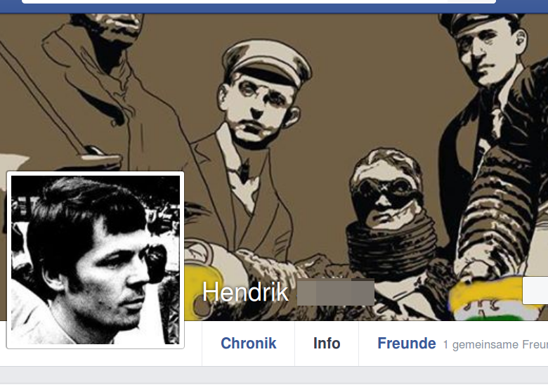 Facebook-Profil eines Neonazis aus Nordrhein-Westfalen, Angehöriger der Hammerskins und einer studentischen Burschenschaft, im Jahr 2015. Das Profilbild ist ein Foto von Robert Mathews.